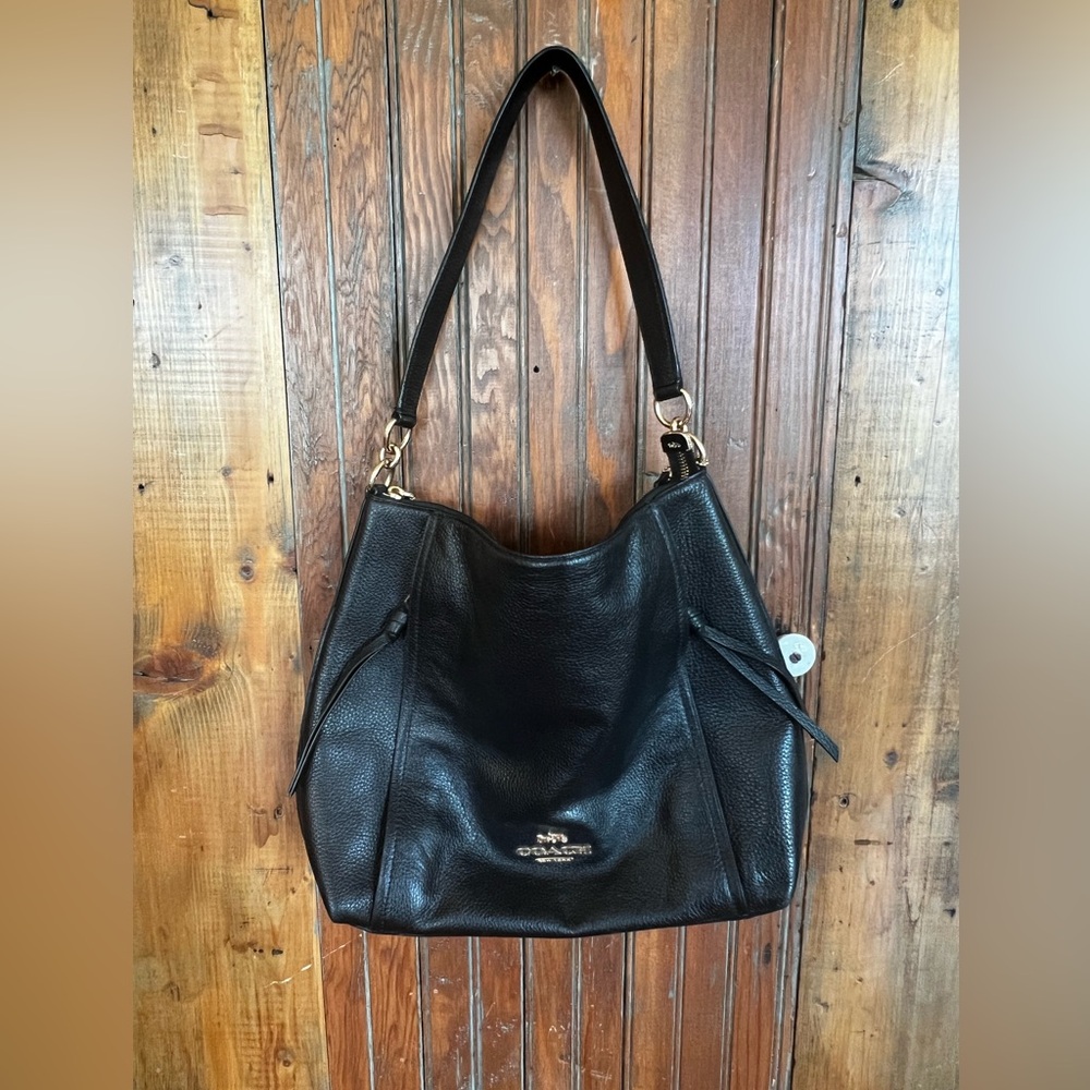 Coach Marlon Black Leather Hobo Shoulder Bag Purse with Gold Accents *Like New - Picture 2 of 15